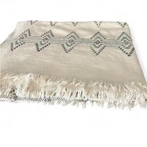 vintage 90's hand-made blanket throw Swedish weave huck embroidery monk cloth
